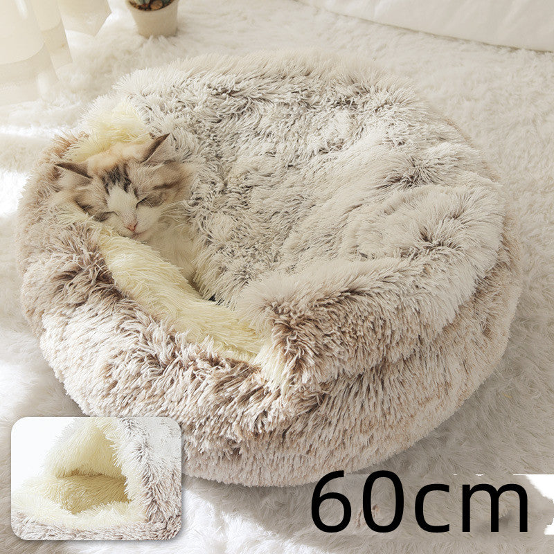 2 In 1 Dog And Cat Round Plush Warm Winter Bed - My Wellness Warehouse