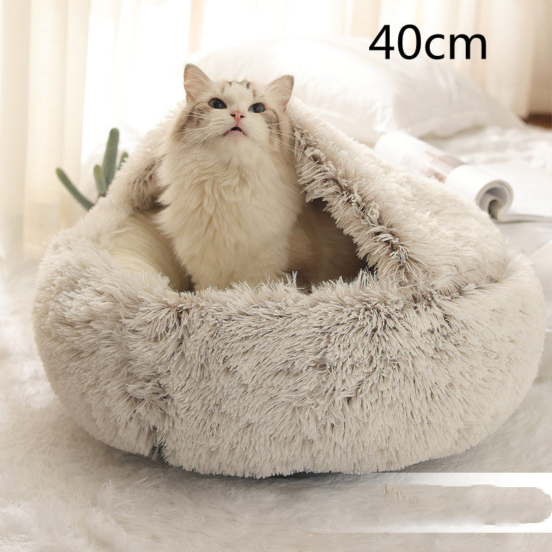 2 In 1 Dog And Cat Round Plush Warm Winter Bed - My Wellness Warehouse