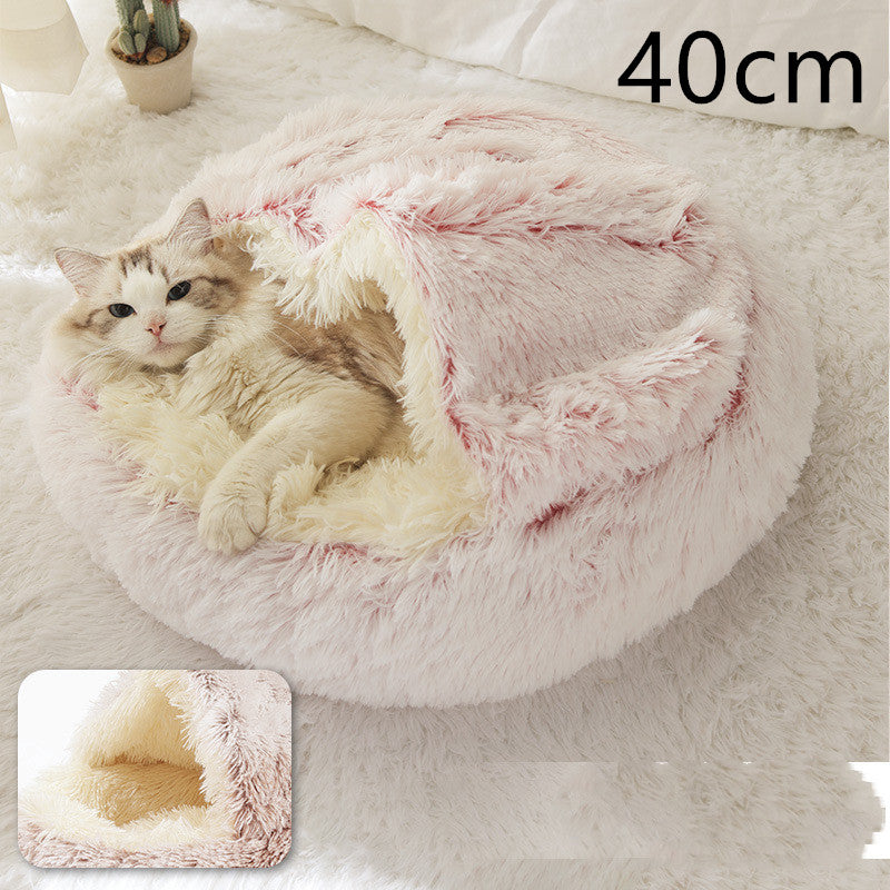 2 In 1 Dog And Cat Round Plush Warm Winter Bed - My Wellness Warehouse