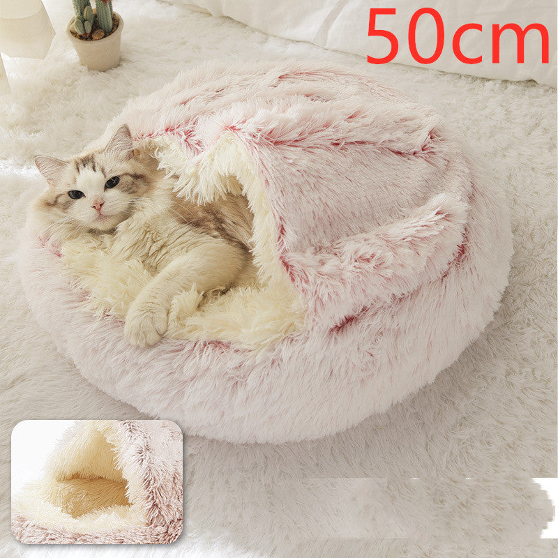 2 In 1 Dog And Cat Round Plush Warm Winter Bed - My Wellness Warehouse