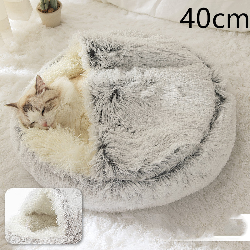 2 In 1 Dog And Cat Round Plush Warm Winter Bed - My Wellness Warehouse