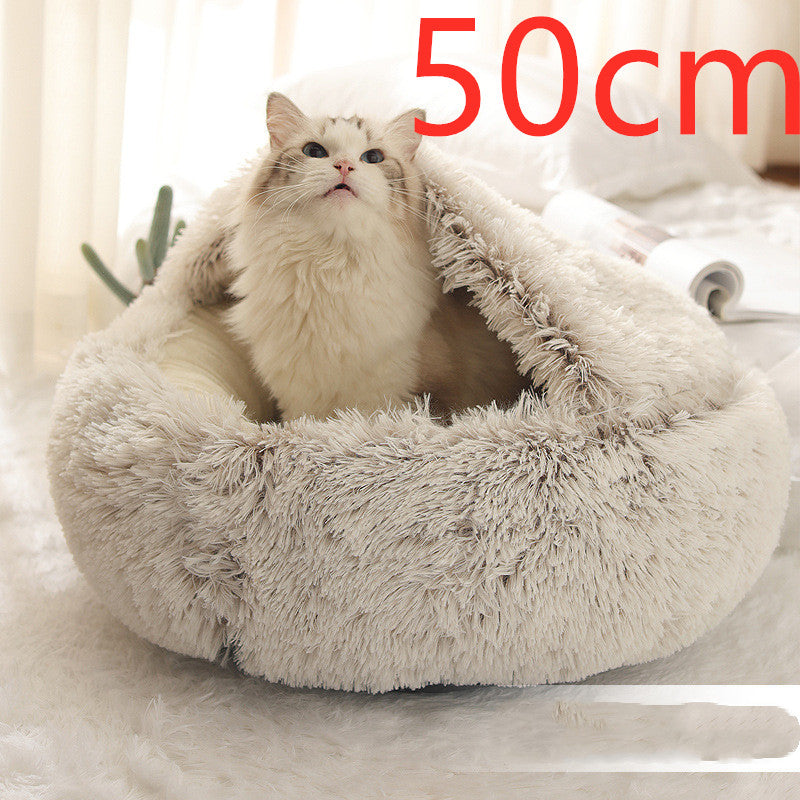 2 In 1 Dog And Cat Round Plush Warm Winter Bed - My Wellness Warehouse
