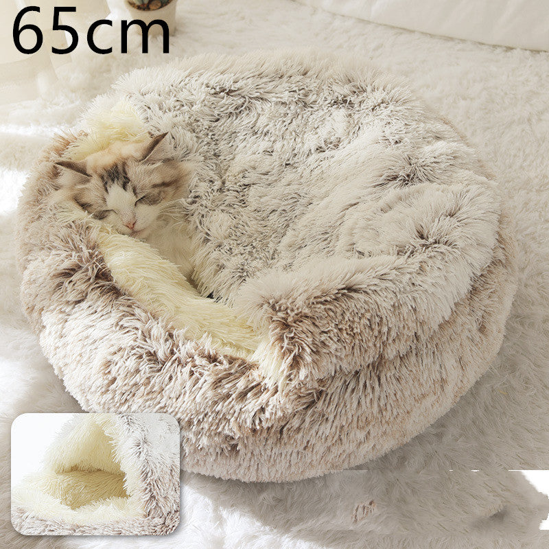 2 In 1 Dog And Cat Round Plush Warm Winter Bed - My Wellness Warehouse