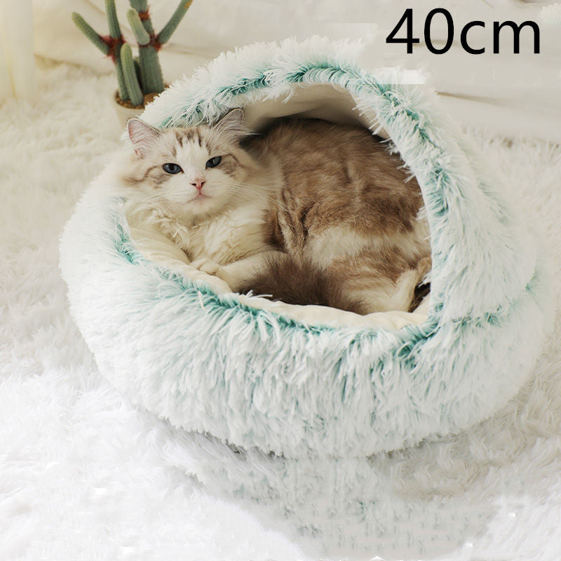 2 In 1 Dog And Cat Round Plush Warm Winter Bed - My Wellness Warehouse