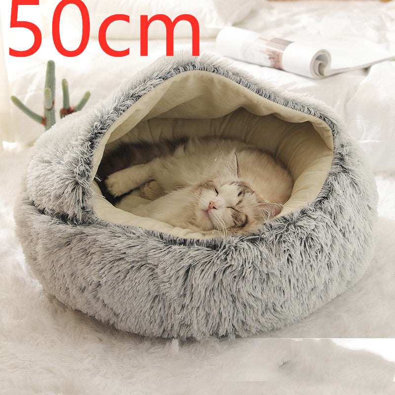 2 In 1 Dog And Cat Round Plush Warm Winter Bed - My Wellness Warehouse