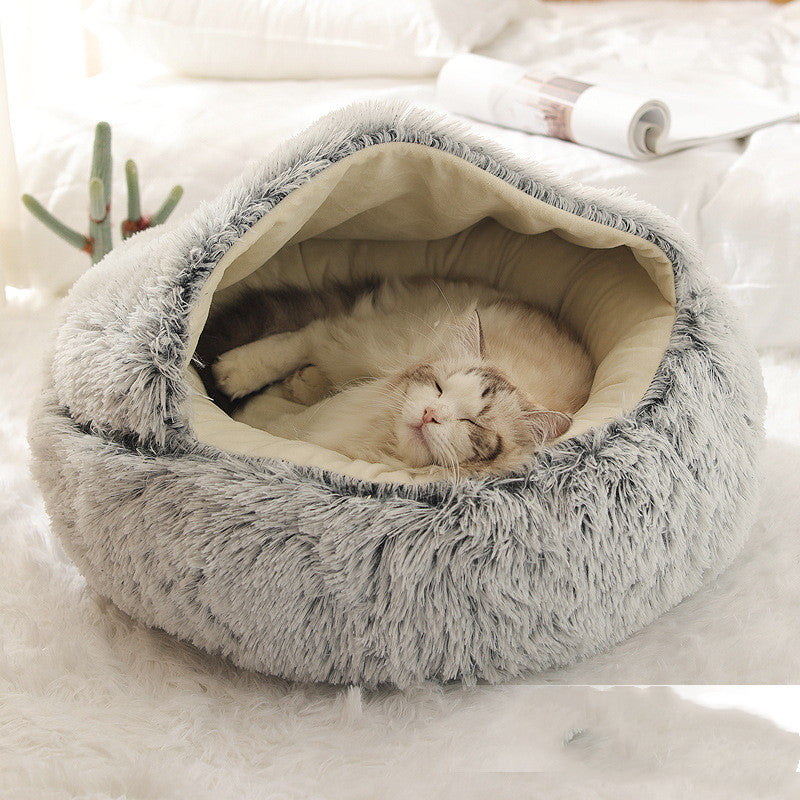 2 In 1 Dog And Cat Round Plush Warm Winter Bed - My Wellness Warehouse