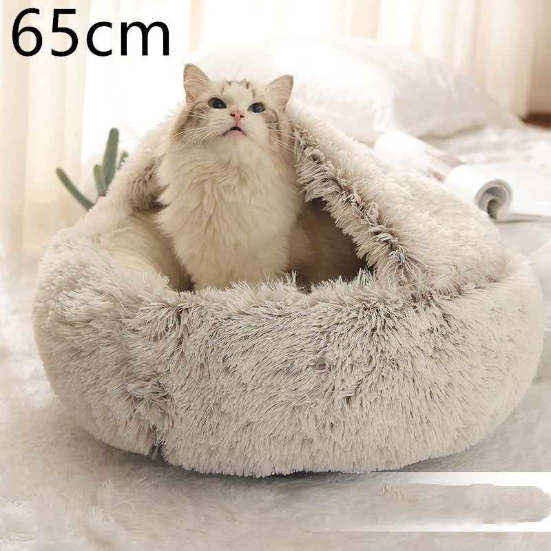 2 In 1 Dog And Cat Round Plush Warm Winter Bed - My Wellness Warehouse
