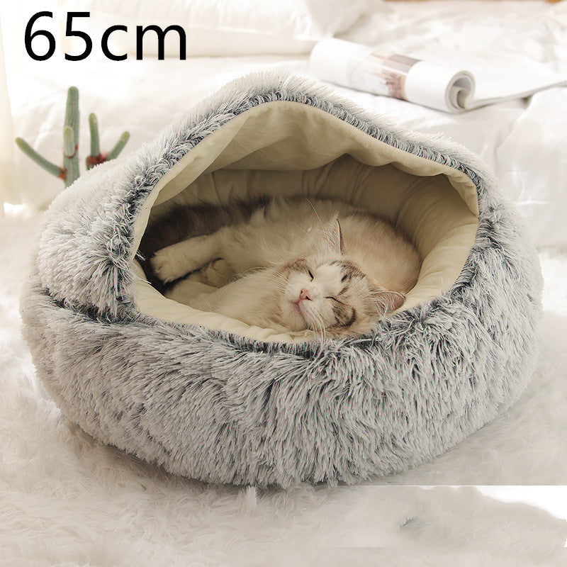 2 In 1 Dog And Cat Round Plush Warm Winter Bed - My Wellness Warehouse