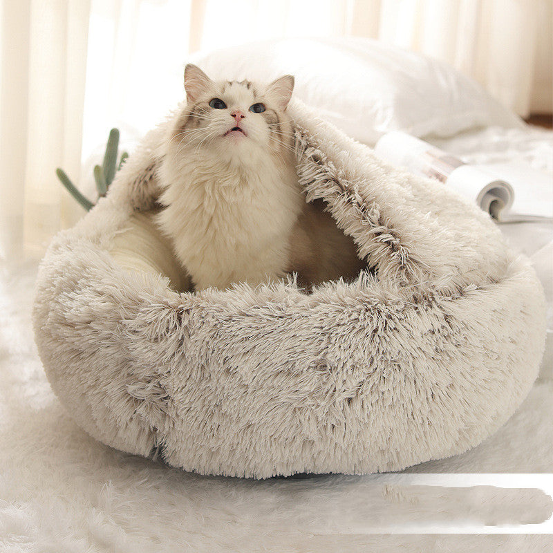 2 In 1 Dog And Cat Round Plush Warm Winter Bed - My Wellness Warehouse
