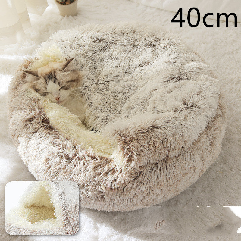 2 In 1 Dog And Cat Round Plush Warm Winter Bed - My Wellness Warehouse