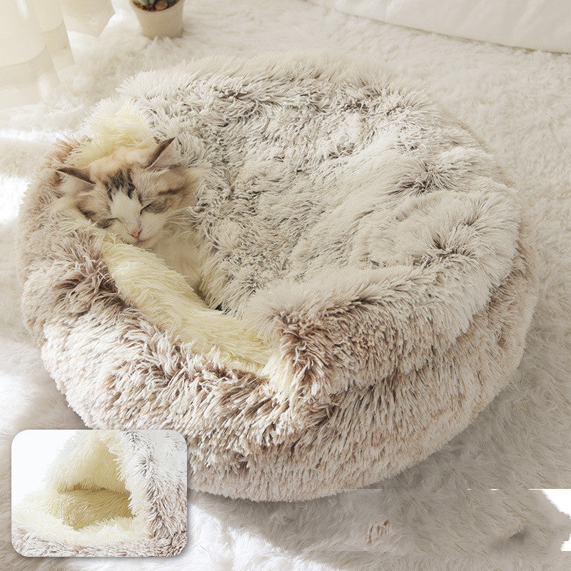 2 In 1 Dog And Cat Round Plush Warm Winter Bed - My Wellness Warehouse