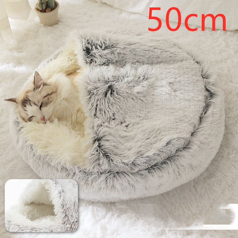 2 In 1 Dog And Cat Round Plush Warm Winter Bed - My Wellness Warehouse
