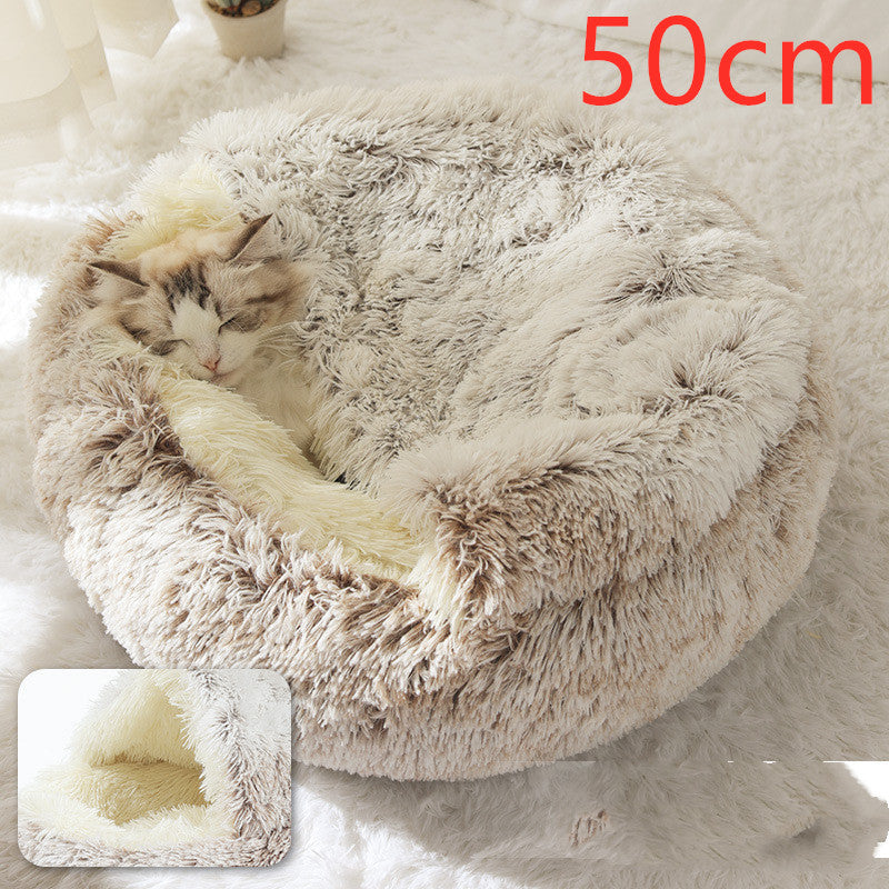 2 In 1 Dog And Cat Round Plush Warm Winter Bed - My Wellness Warehouse