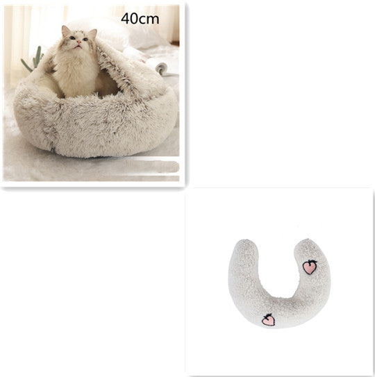 2 In 1 Dog And Cat Round Plush Warm Winter Bed - My Wellness Warehouse