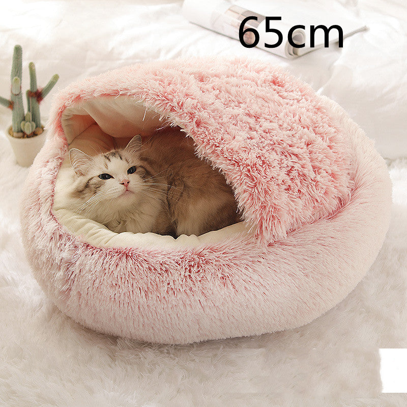 2 In 1 Dog And Cat Round Plush Warm Winter Bed - My Wellness Warehouse