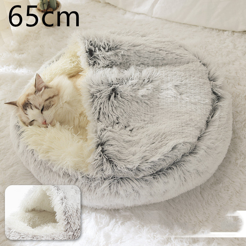 2 In 1 Dog And Cat Round Plush Warm Winter Bed - My Wellness Warehouse