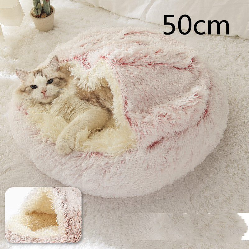 2 In 1 Dog And Cat Round Plush Warm Winter Bed - My Wellness Warehouse