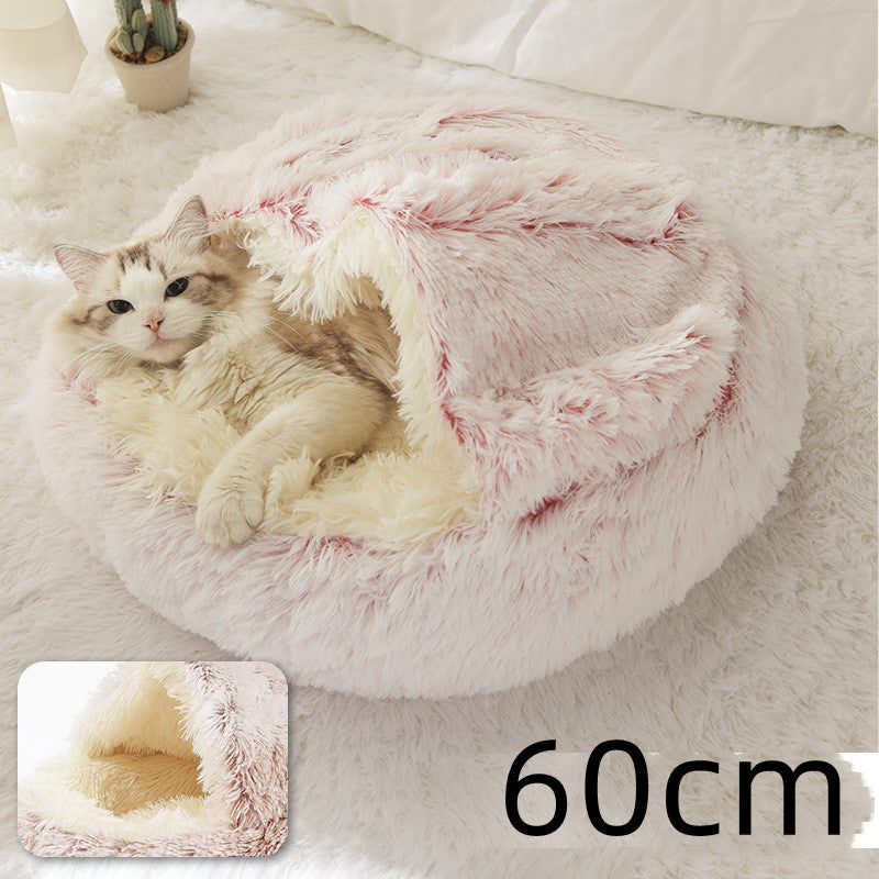 2 In 1 Dog And Cat Round Plush Warm Winter Bed - My Wellness Warehouse