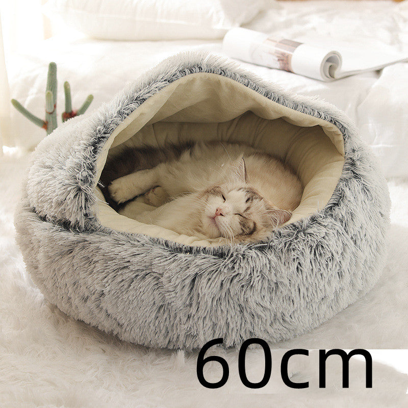 2 In 1 Dog And Cat Round Plush Warm Winter Bed - My Wellness Warehouse