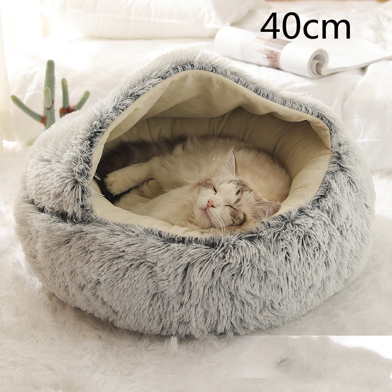 2 In 1 Dog And Cat Round Plush Warm Winter Bed - My Wellness Warehouse