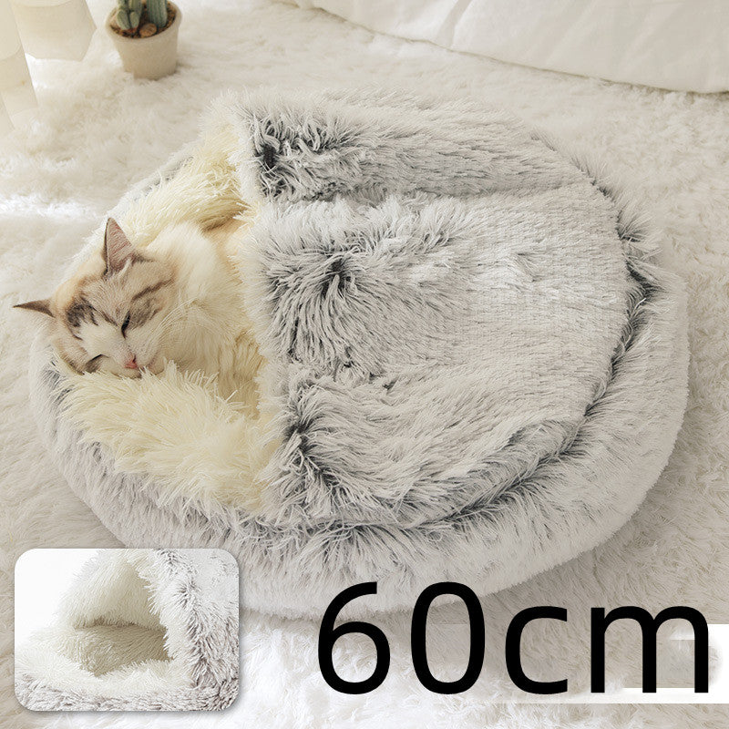 2 In 1 Dog And Cat Round Plush Warm Winter Bed - My Wellness Warehouse