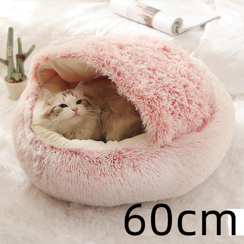 2 In 1 Dog And Cat Round Plush Warm Winter Bed - My Wellness Warehouse