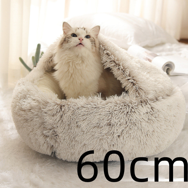 2 In 1 Dog And Cat Round Plush Warm Winter Bed - My Wellness Warehouse