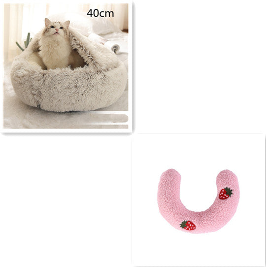 2 In 1 Dog And Cat Round Plush Warm Winter Bed - My Wellness Warehouse